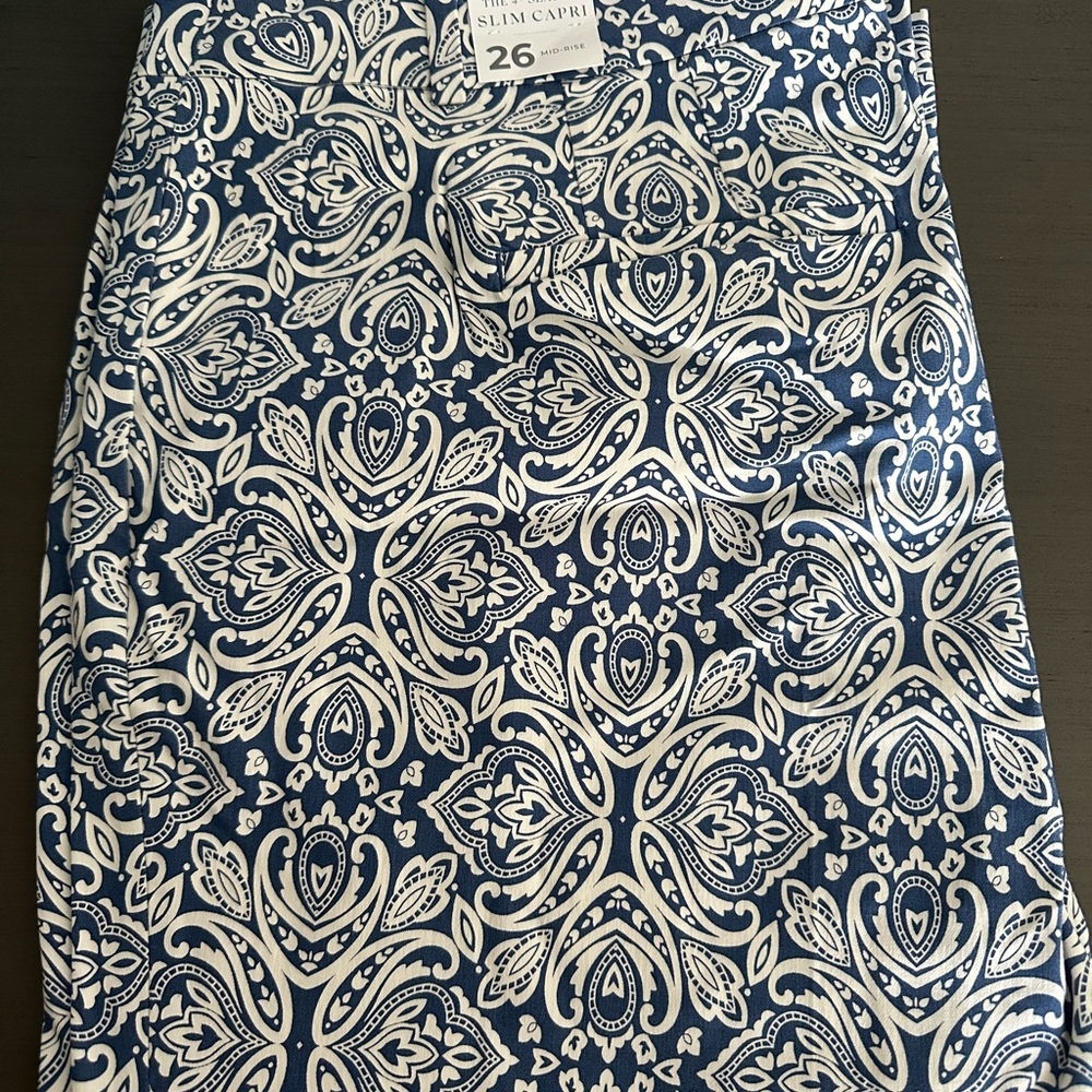 Lane Bryant Blue and White Paisley Capri Pants